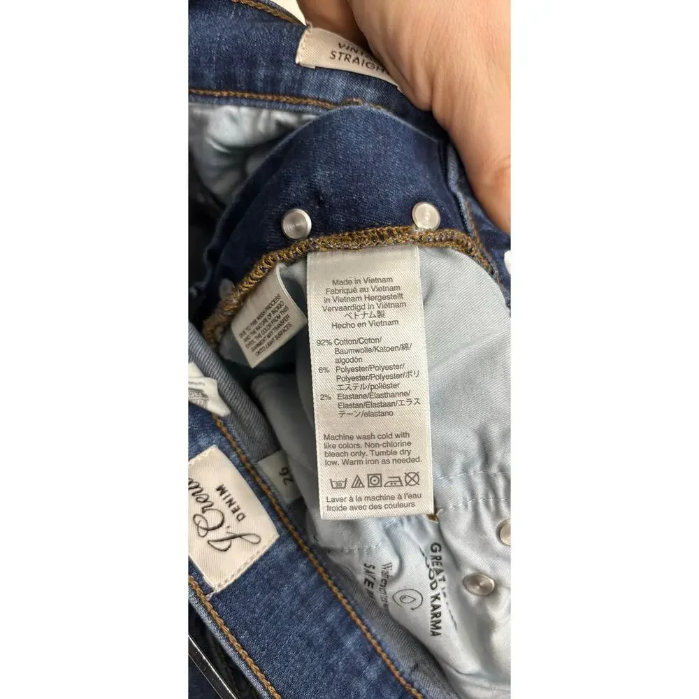 J. Crew Jeans Womens 26 Blue Vintage Straight High Rise Button Fly Raw Hem